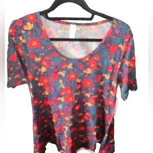 Lularoe small black,‎ red, green floral Perfect T tunic swing T-shirt . NWT